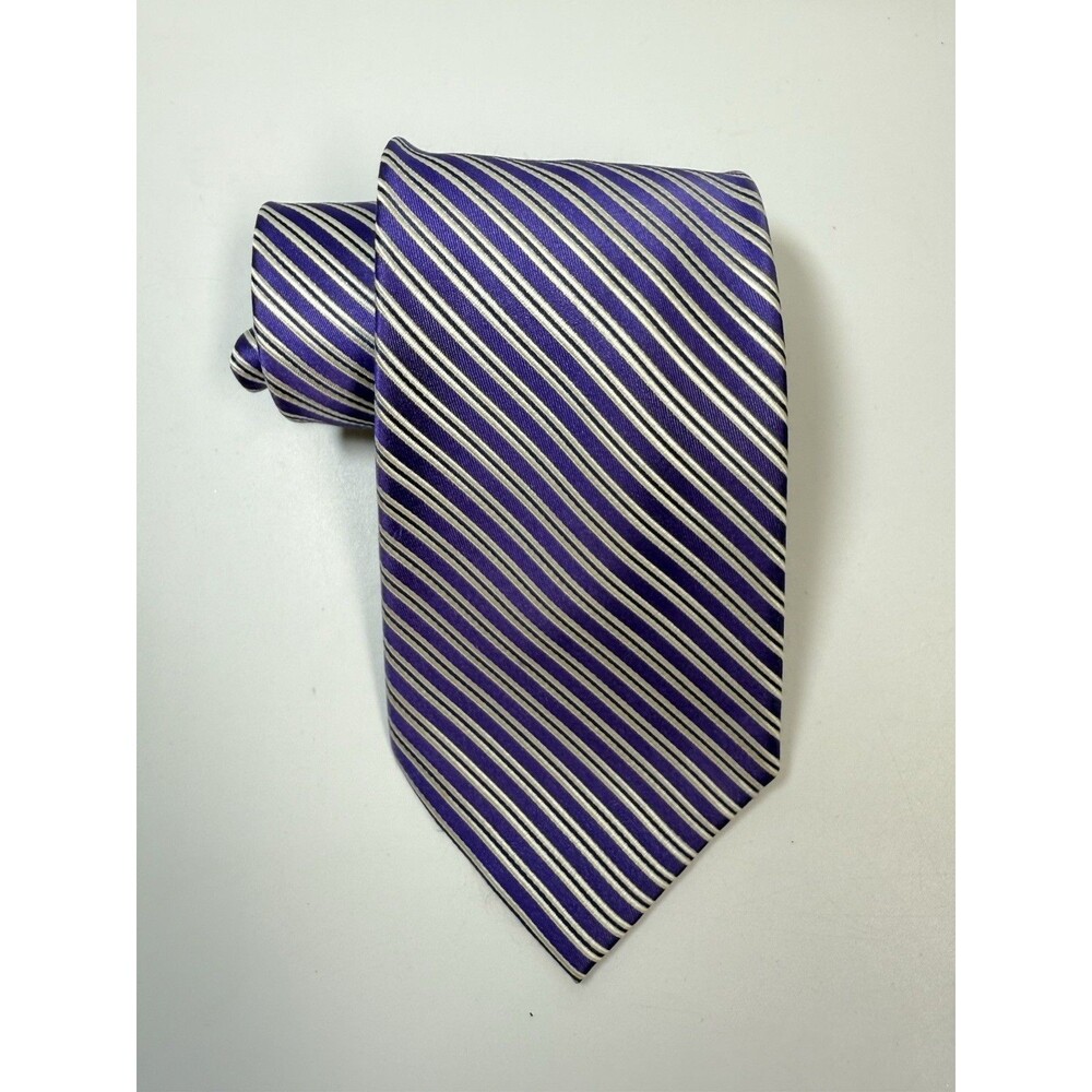 IZOD White & Purple Striped 100% Silk Neck Tie